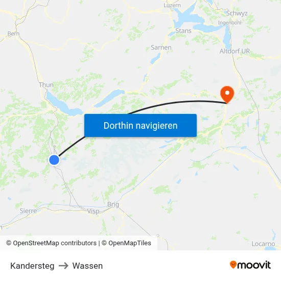 Kandersteg to Wassen map