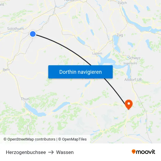 Herzogenbuchsee to Wassen map