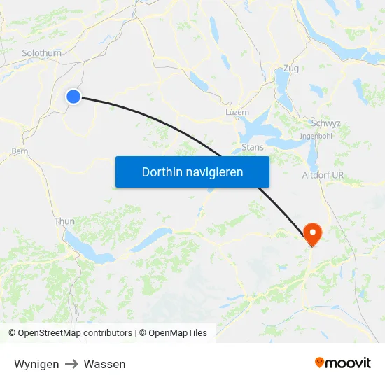 Wynigen to Wassen map
