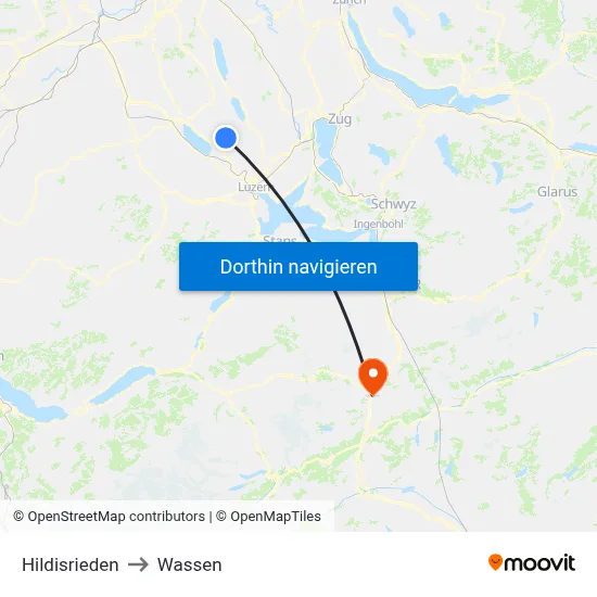 Hildisrieden to Wassen map