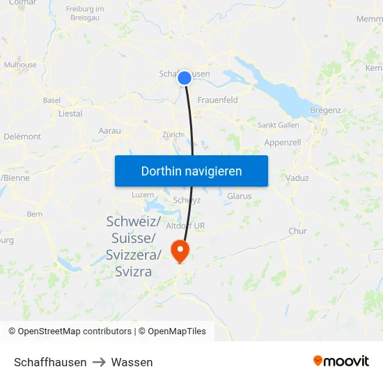 Schaffhausen to Wassen map