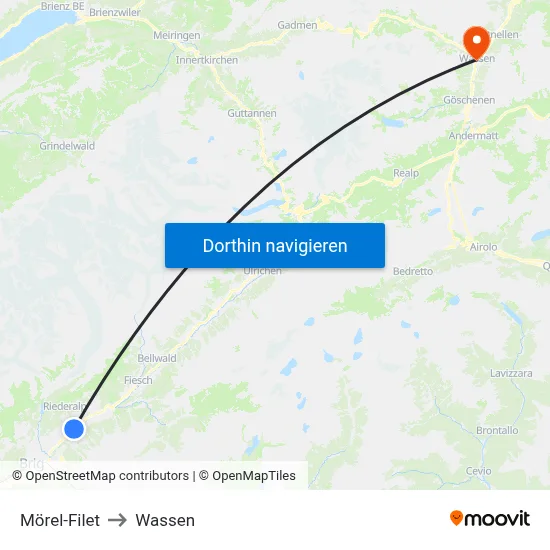 Mörel-Filet to Wassen map