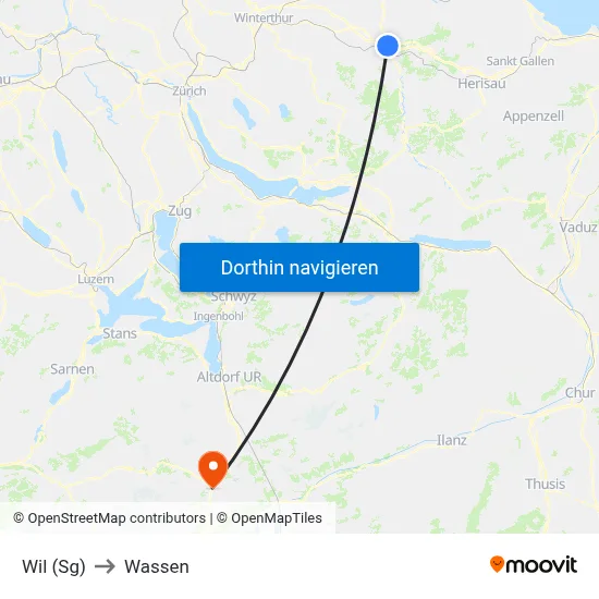 Wil (Sg) to Wassen map