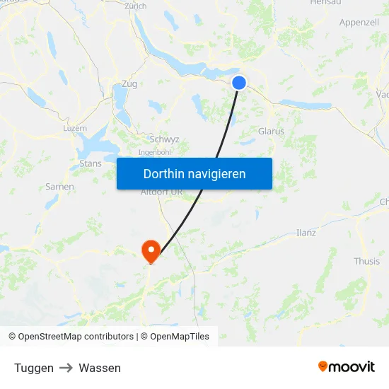 Tuggen to Wassen map