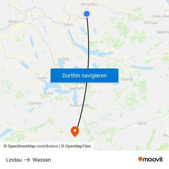 Lindau to Wassen map