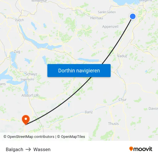 Balgach to Wassen map