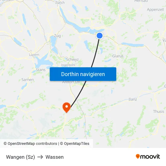 Wangen (Sz) to Wassen map