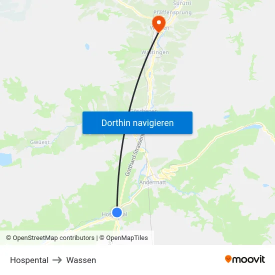 Hospental to Wassen map