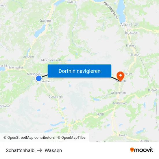 Schattenhalb to Wassen map