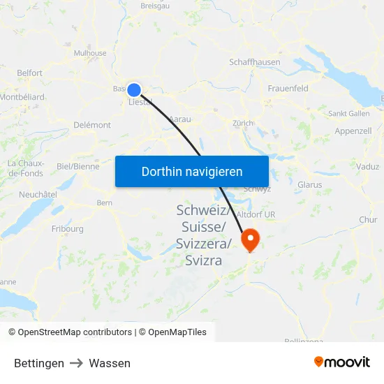 Bettingen to Wassen map