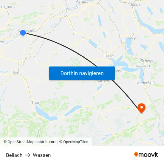 Bellach to Wassen map