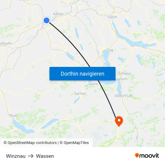 Winznau to Wassen map