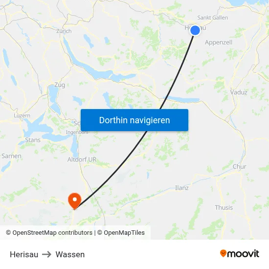 Herisau to Wassen map