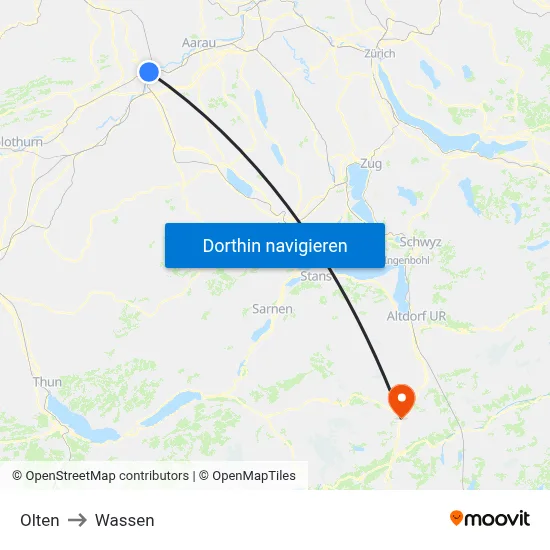 Olten to Wassen map
