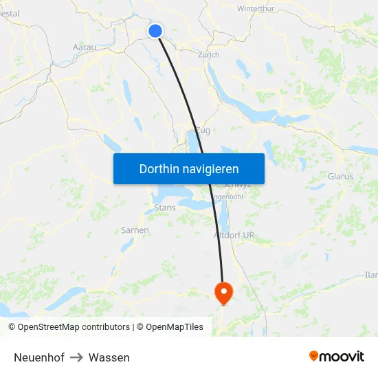 Neuenhof to Wassen map