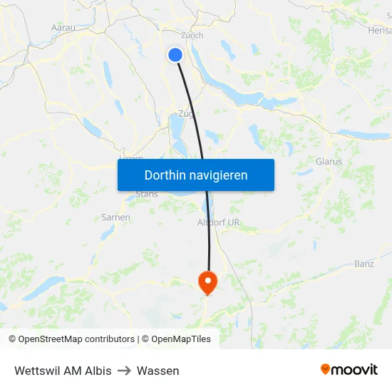 Wettswil AM Albis to Wassen map