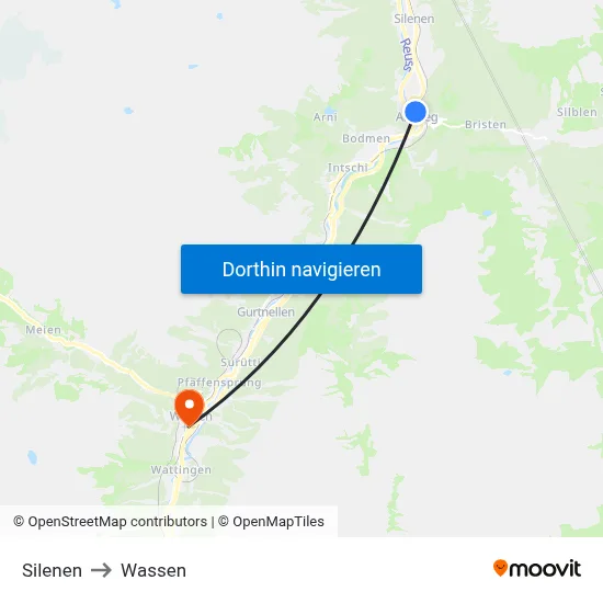 Silenen to Wassen map