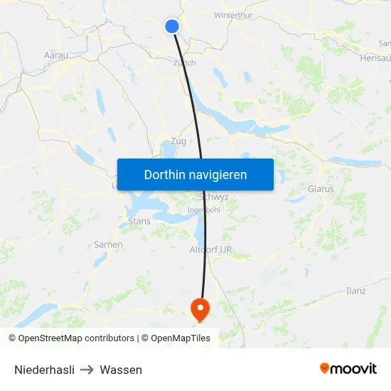 Niederhasli to Wassen map