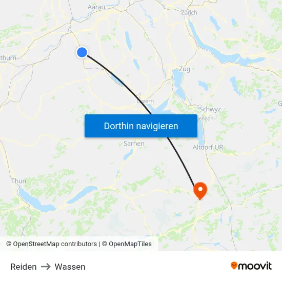 Reiden to Wassen map
