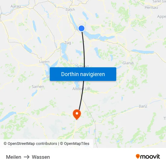 Meilen to Wassen map