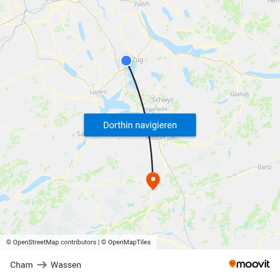 Cham to Wassen map