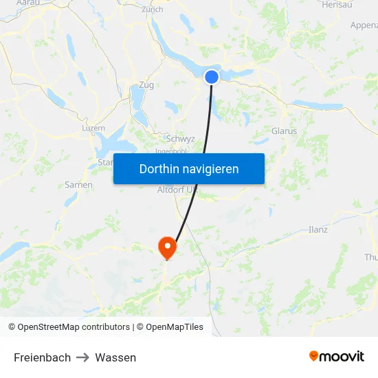 Freienbach to Wassen map