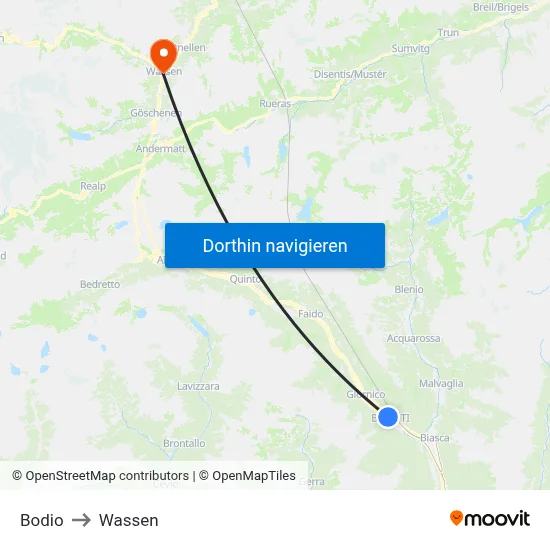 Bodio to Wassen map