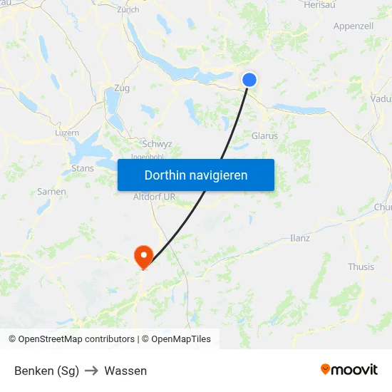 Benken (Sg) to Wassen map