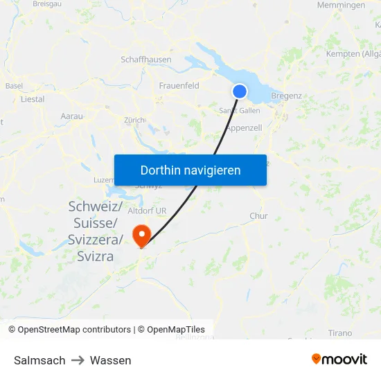 Salmsach to Wassen map