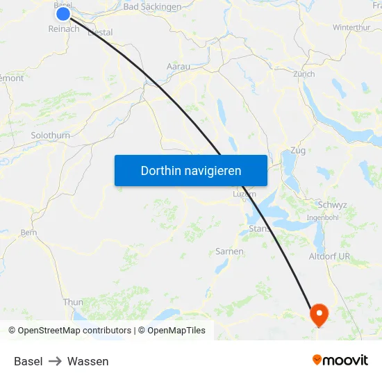 Basel to Wassen map