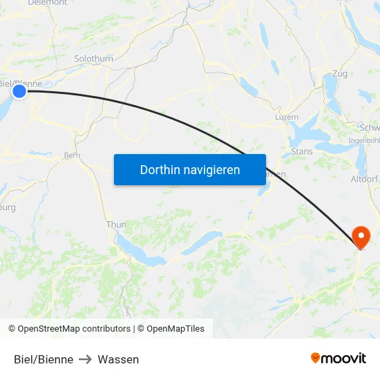 Biel/Bienne to Wassen map