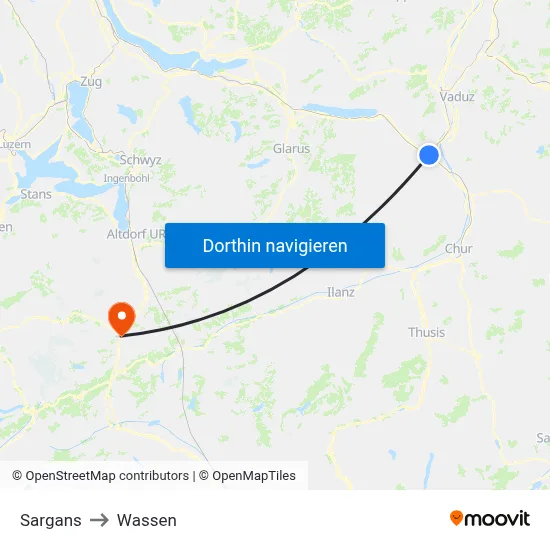 Sargans to Wassen map