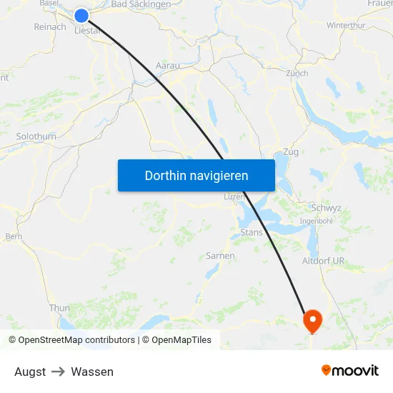 Augst to Wassen map