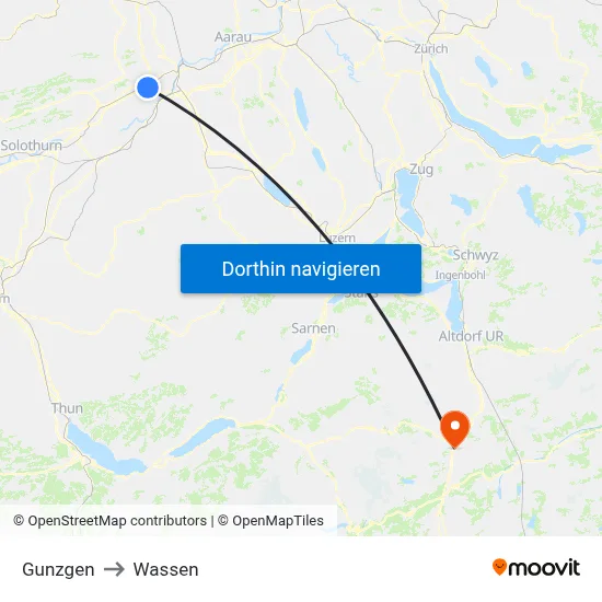 Gunzgen to Wassen map