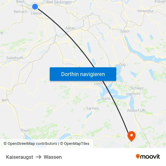 Kaiseraugst to Wassen map