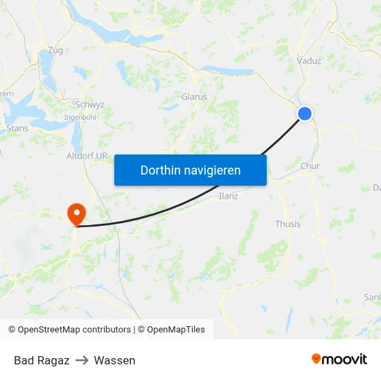 Bad Ragaz to Wassen map