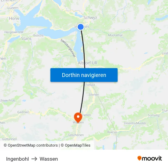 Ingenbohl to Wassen map