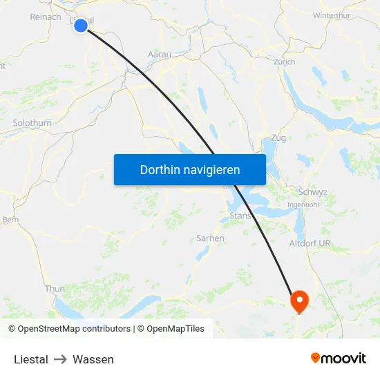 Liestal to Wassen map