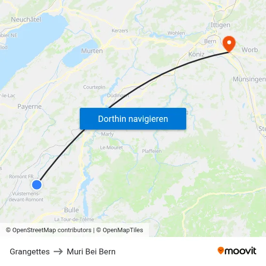 Grangettes to Muri Bei Bern map
