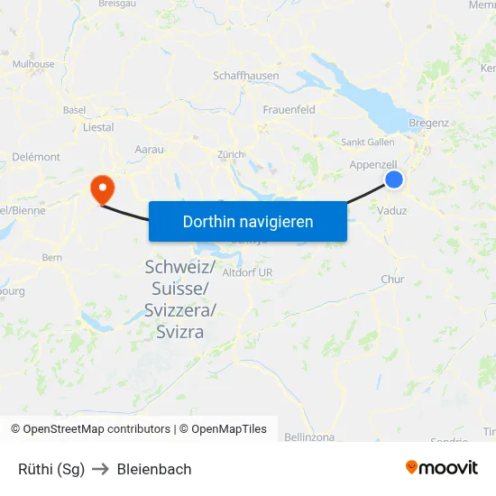Rüthi (Sg) to Bleienbach map