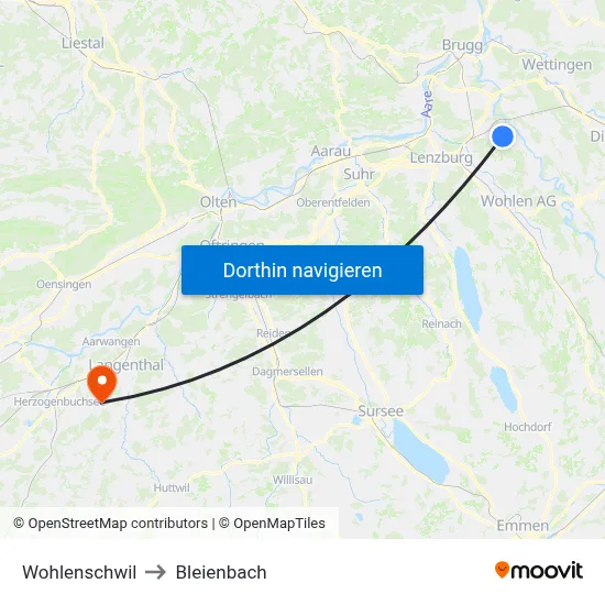 Wohlenschwil to Bleienbach map