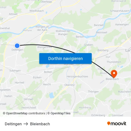 Deitingen to Bleienbach map