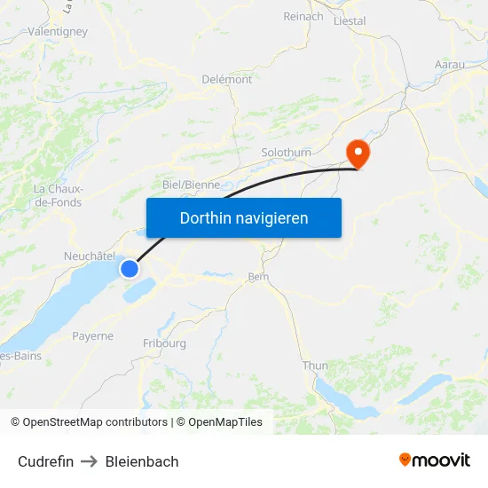 Cudrefin to Bleienbach map