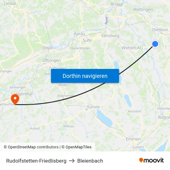 Rudolfstetten-Friedlisberg to Bleienbach map