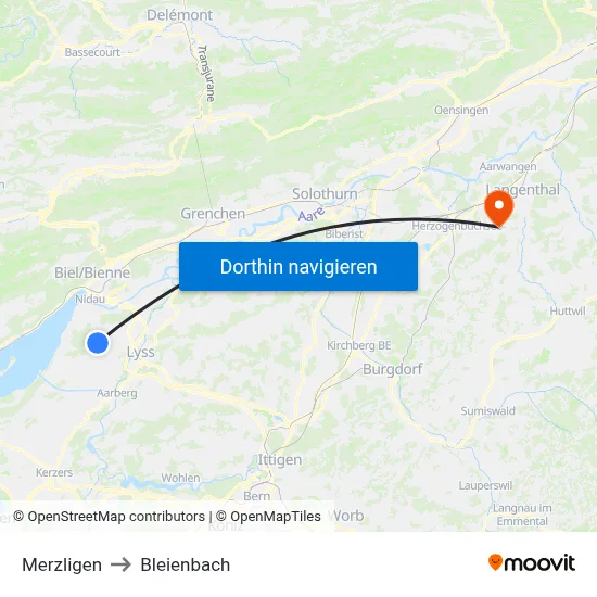 Merzligen to Bleienbach map