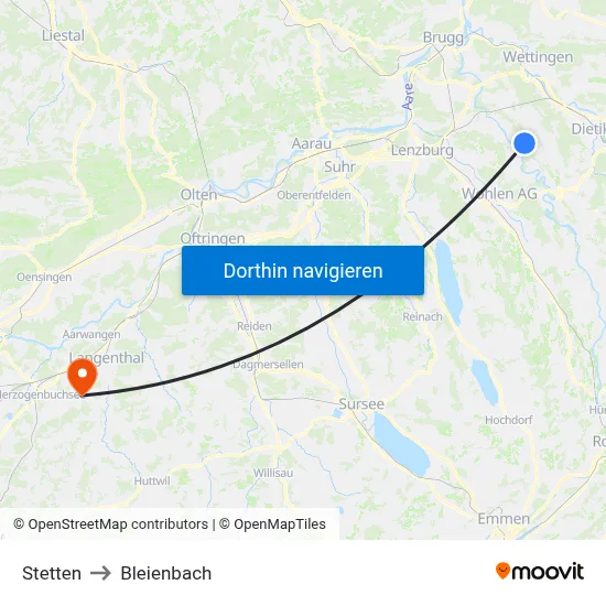 Stetten to Bleienbach map