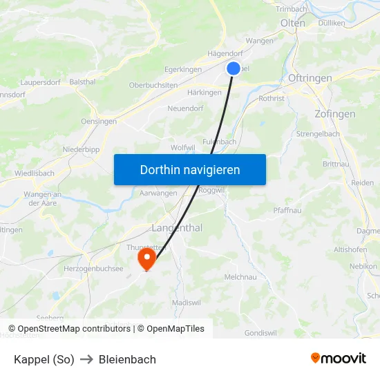 Kappel (So) to Bleienbach map