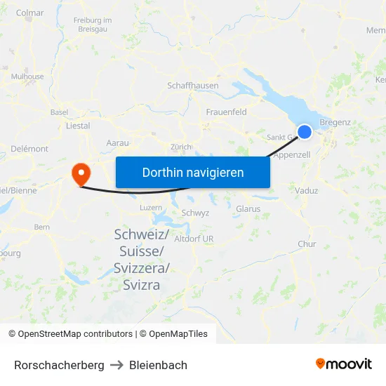 Rorschacherberg to Bleienbach map