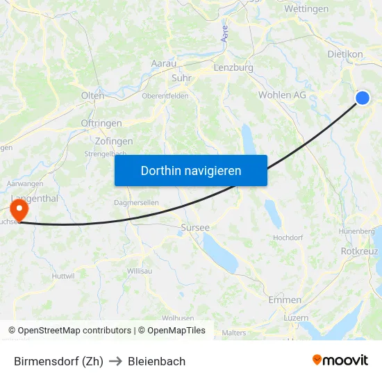 Birmensdorf (Zh) to Bleienbach map