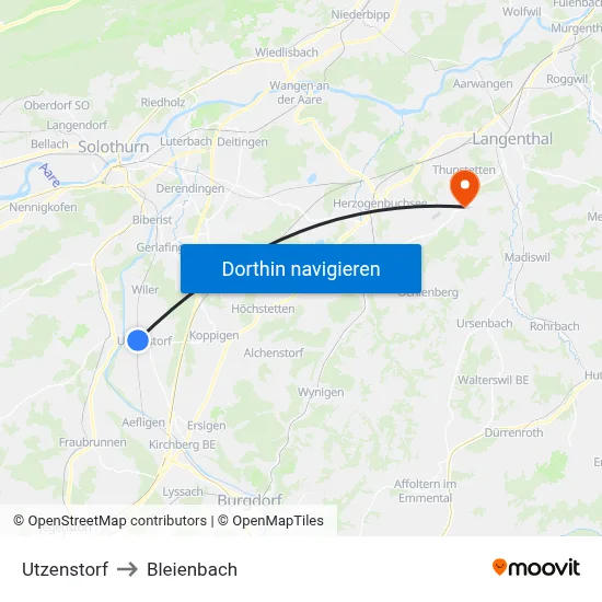 Utzenstorf to Bleienbach map